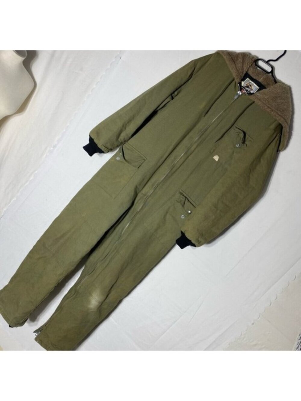 Vintage Work Horse Army Green Zip Front Insulated Coveralls XL